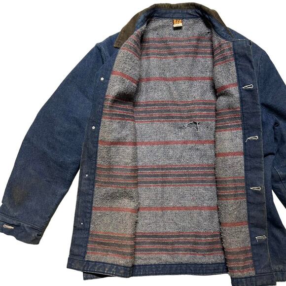 Big Ben Wrangler 70s Vintage Blanket Lined Denim Chore Jean Barn Jacket Large - Picture 2 of 4